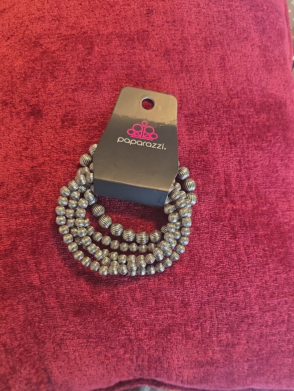 Paparazzi Silver Ribbed Bead Stretch Bracelet Set